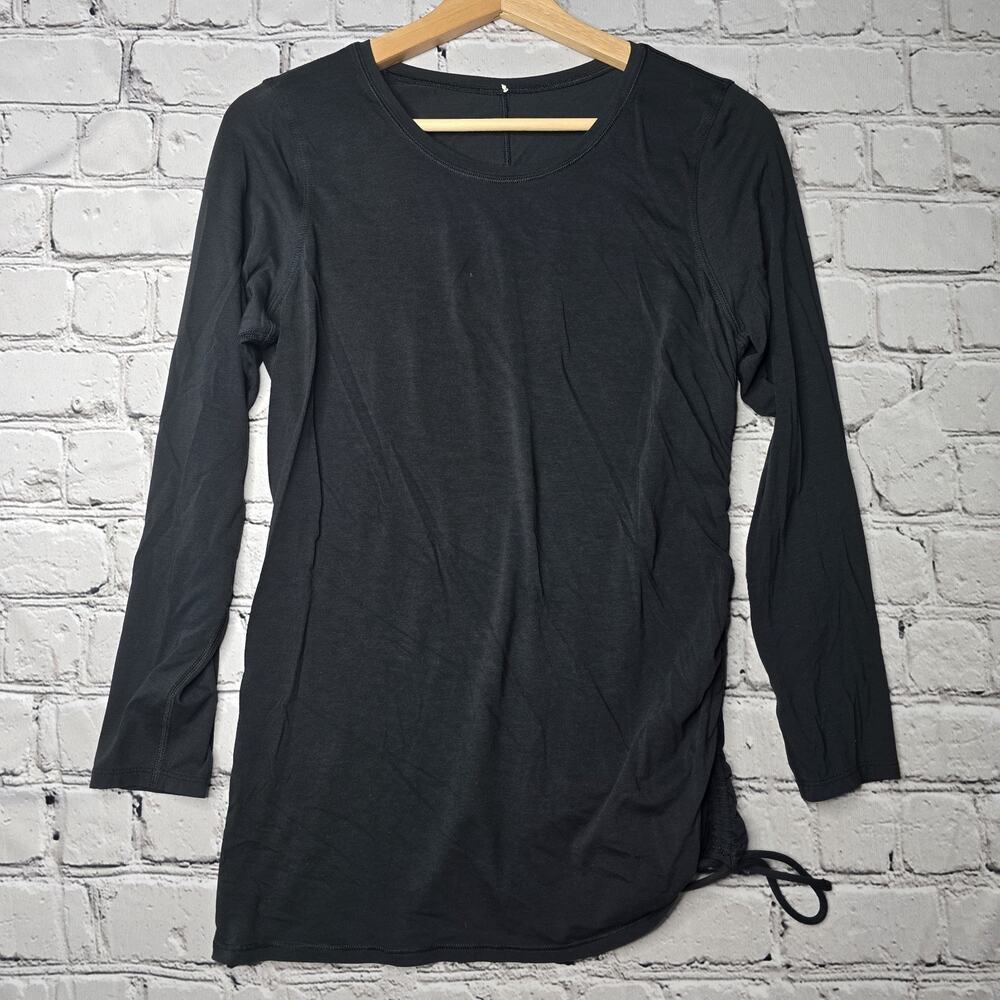Lululemon Black Side Cinch Long Sleeve Crew Neck Ruched Tshirt Cotton‎ Blend?